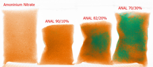 TSA CBT Test X-ray: examples of Ammonium Nitrate and ANAL mixed with aluminium powder (example)
