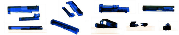 X-ray example of a pistol: gun disassembled
