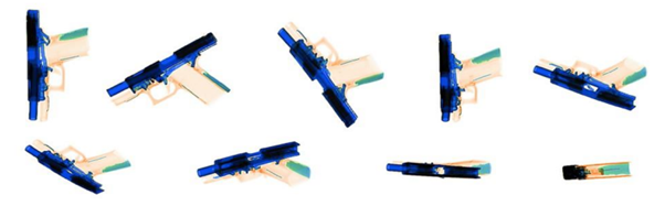 X-ray example of a pistol: slide back without magazine and without bullets