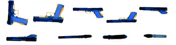 X-ray example of a pistol: slide forward with empty magazine
